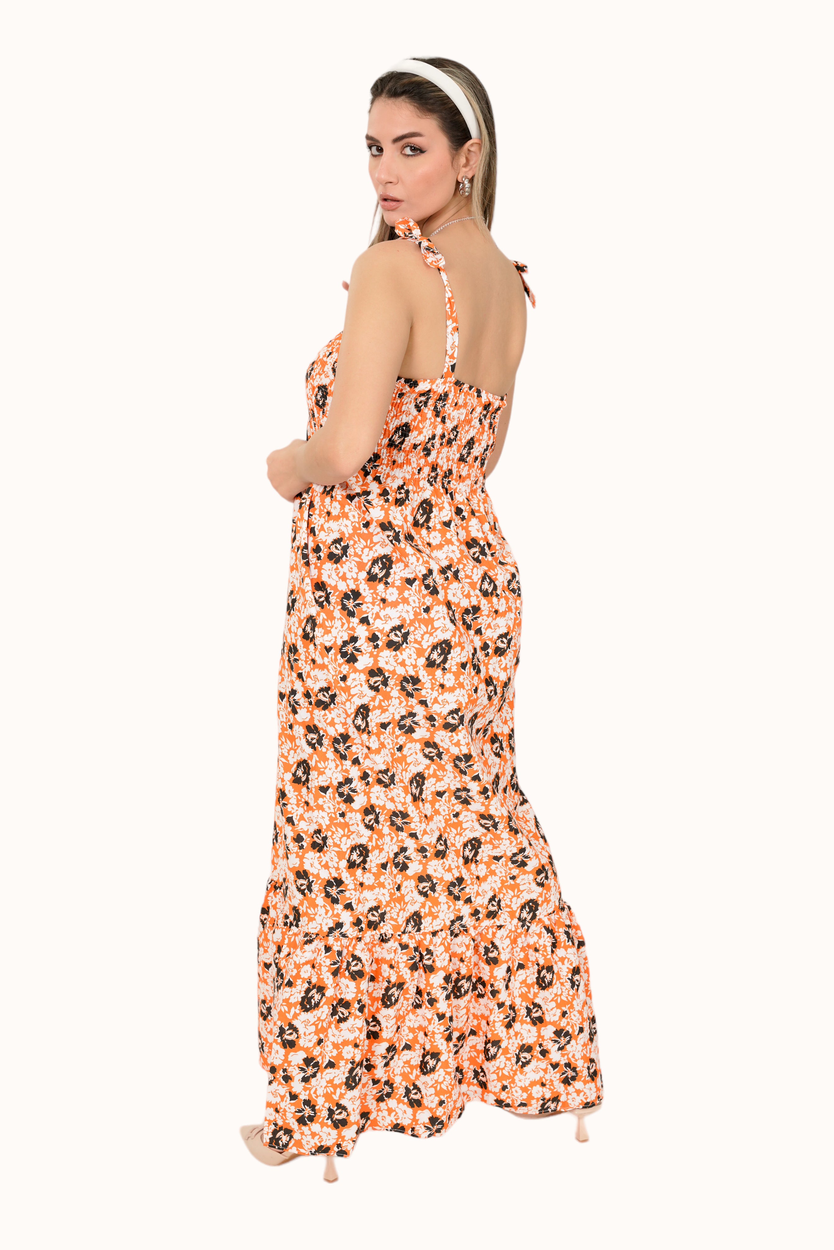 White flower Dress - Orange