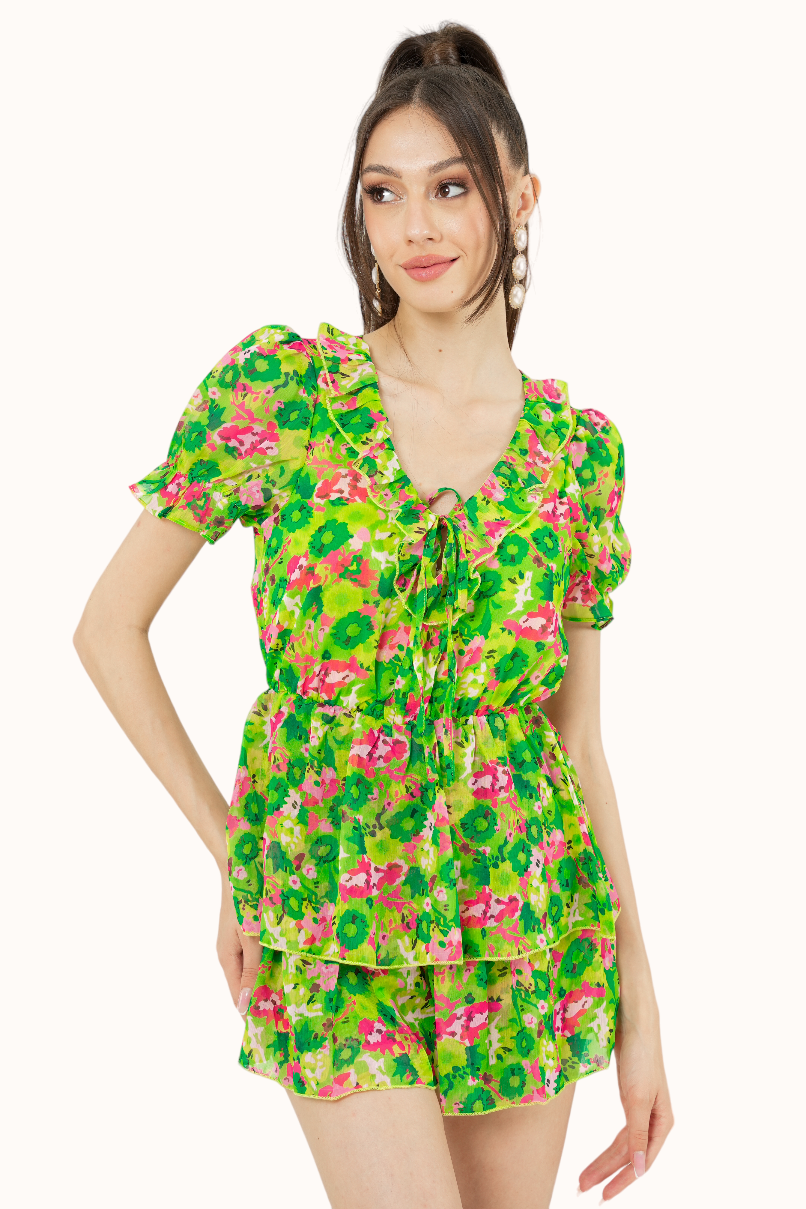 Evelyna Playsuit - Lime Green