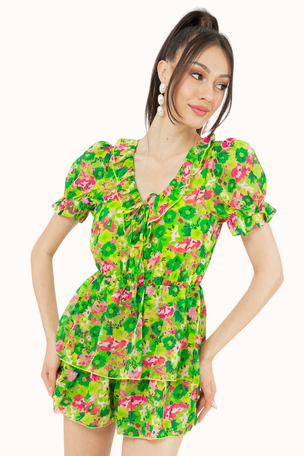 Evelyna Playsuit - Lime Green