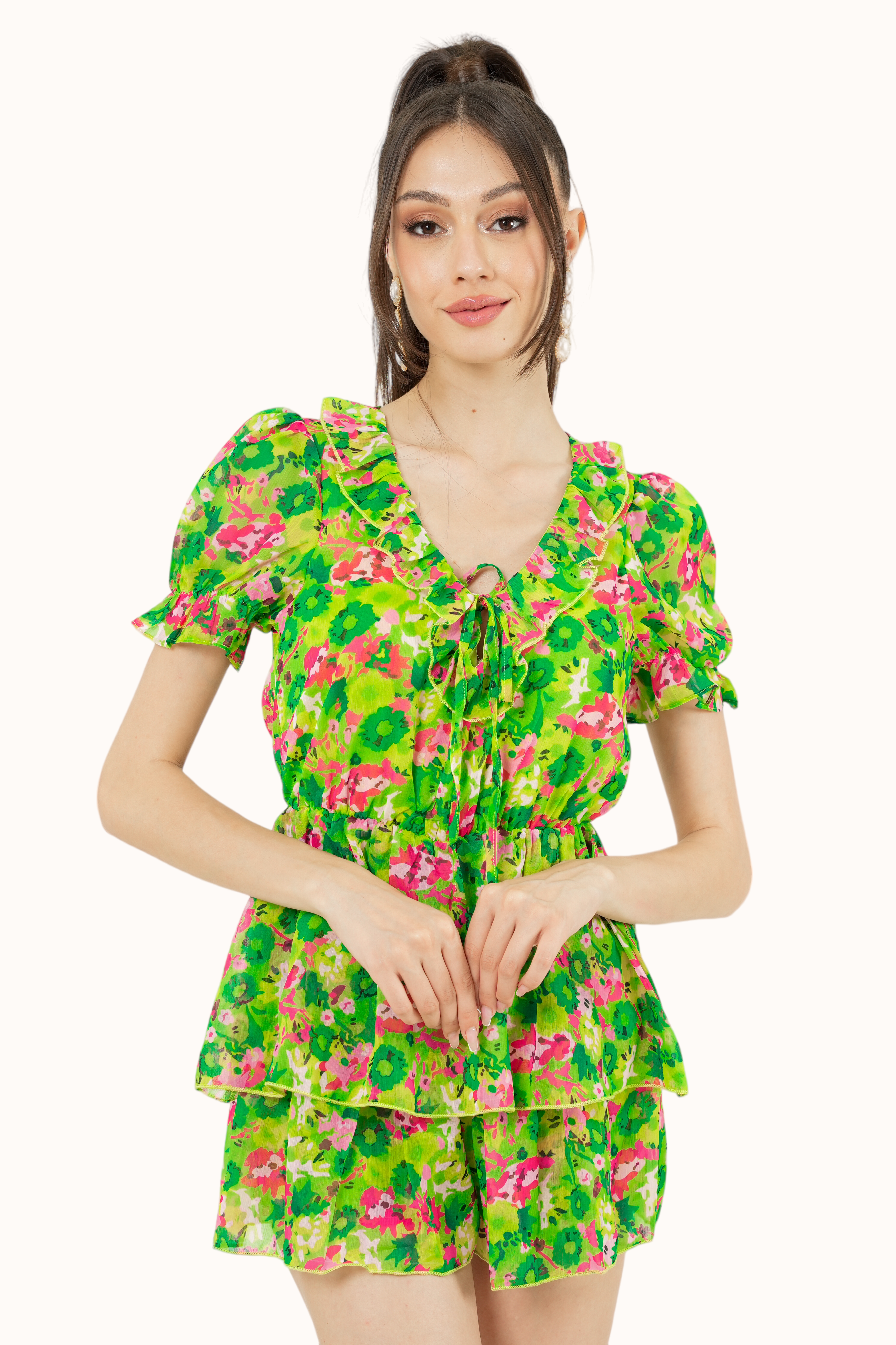 Evelyna Playsuit - Lime Green