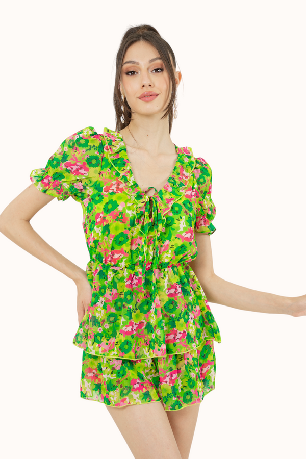 Evelyna Playsuit - Lime Green